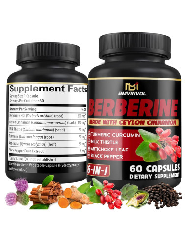 Suplemento de Berberina HCl BMVINVOL - 60 Cápsulas 6 en 1
