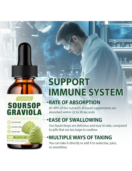 2 Paquetes Extracto Líquido de Hoja de Graviola 3000MG - Lzyzxyp