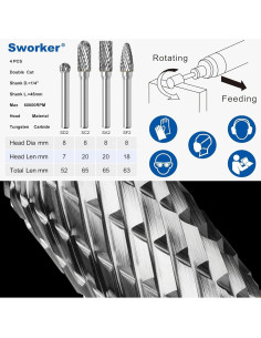 Juego de 4 Fresas de Carburo Sworker 1/4" (6.35mm) 8mm 2