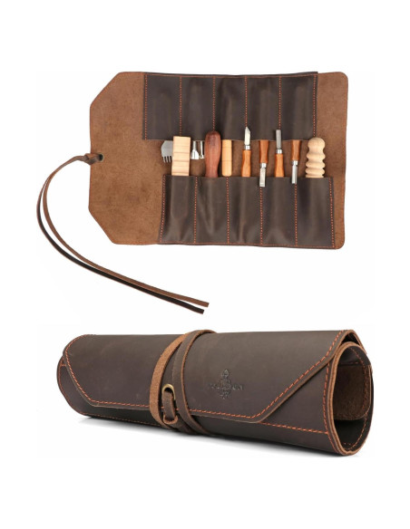 Bolsa de Almacenamiento para Herramientas Tourbon de Cuero 10 Compartimentos