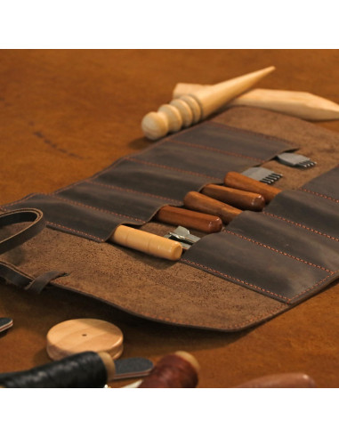 Bolsa de Almacenamiento para Herramientas Tourbon de Cuero 10 Compartimentos