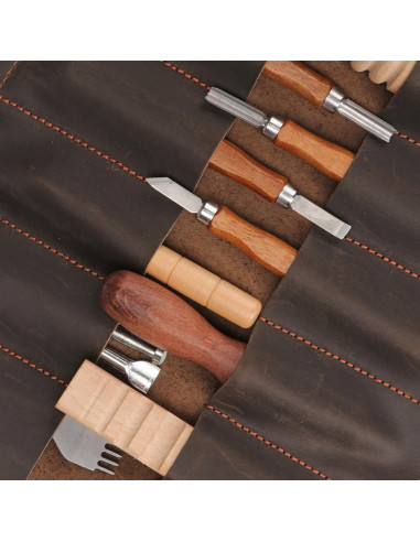 Bolsa de Almacenamiento para Herramientas Tourbon de Cuero 10 Compartimentos