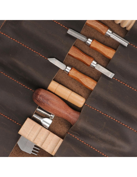 Bolsa de Almacenamiento para Herramientas Tourbon de Cuero 10 Compartimentos