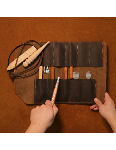 Bolsa de Almacenamiento para Herramientas Tourbon de Cuero 10 Compartimentos