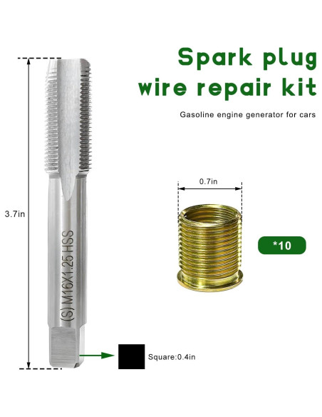 Kit de Reparación de Roscas de Bujía JNXIJ M14x1.25 11 PCS