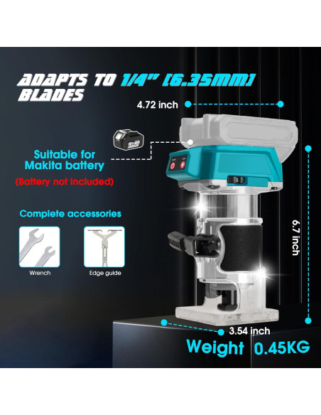 Fresadora Compacta Inalámbrica Aoikoy 580W 5 Velocidades Azul