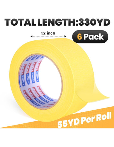 Cinta Adhesiva Amarilla para Pintores ADHES 1.2" x 50.29m - 6 Rollos