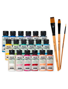 Juego de Pintura Acrílica Sostenible DecoArt DecoEARTH - 18 Colores + Pinceles Ecológicos