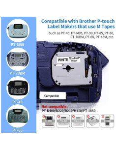 Cinta de Etiqueta Buyalot 12mm Negro sobre Blanco y Transparente - Paquete de 4 2