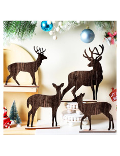 Decoraciones de Mesa de Navidad Barydat 4 Pcs Reno Madera