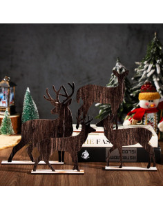 Decoraciones de Mesa de Navidad Barydat 4 Pcs Reno Madera 2