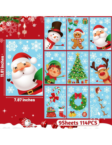 144 Adhesivos de Ventana de Navidad Traplace - Copos y Personajes