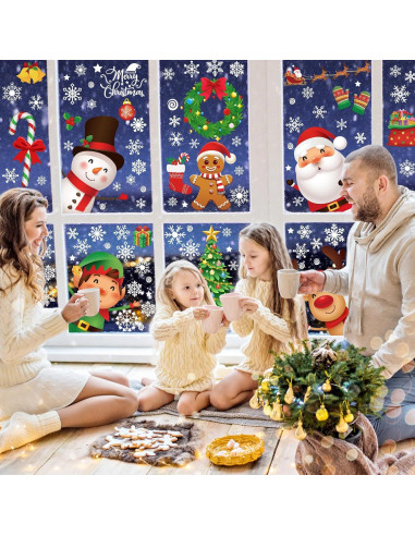 144 Adhesivos de Ventana de Navidad Traplace - Copos y Personajes