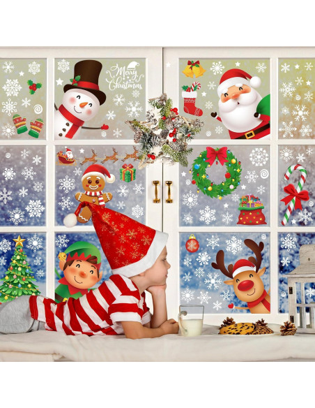 144 Adhesivos de Ventana de Navidad Traplace - Copos y Personajes