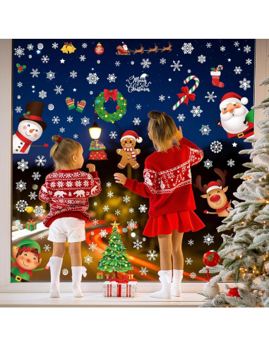 144 Adhesivos de Ventana de Navidad Traplace - Copos y Personajes