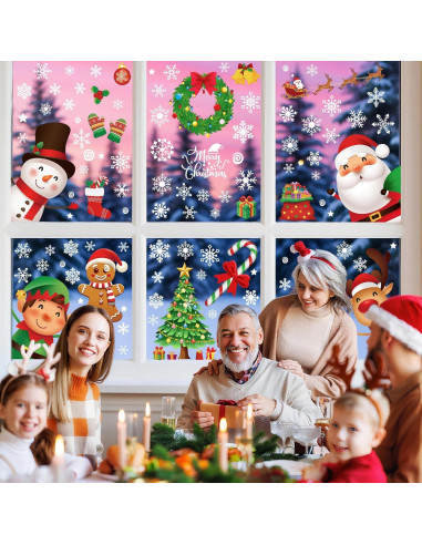 144 Adhesivos de Ventana de Navidad Traplace - Copos y Personajes