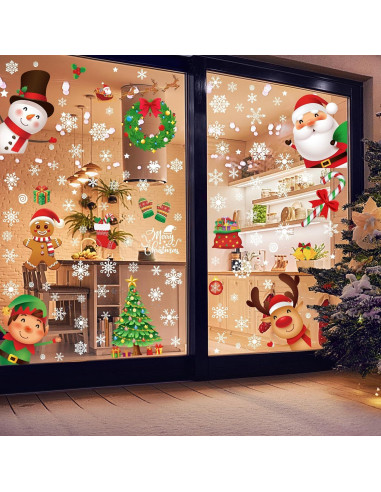 144 Adhesivos de Ventana de Navidad Traplace - Copos y Personajes