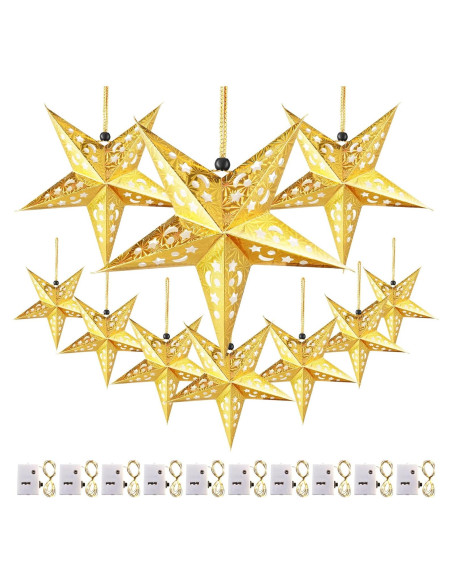 10 Lámparas de Estrella de Papel 3D Zhanmai 30 cm con LED