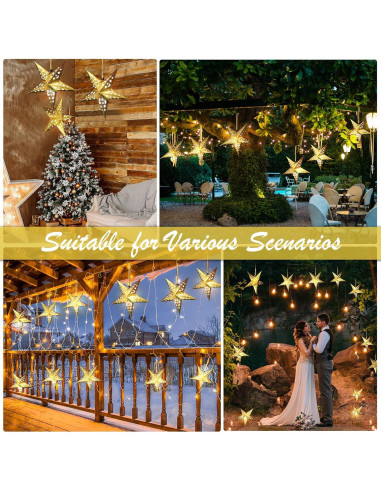 10 Lámparas de Estrella de Papel 3D Zhanmai 30 cm con LED