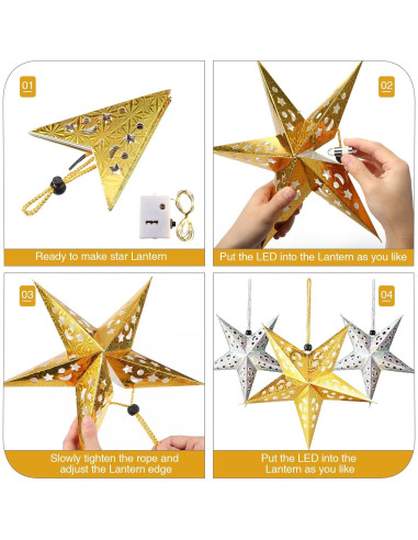 10 Lámparas de Estrella de Papel 3D Zhanmai 30 cm con LED