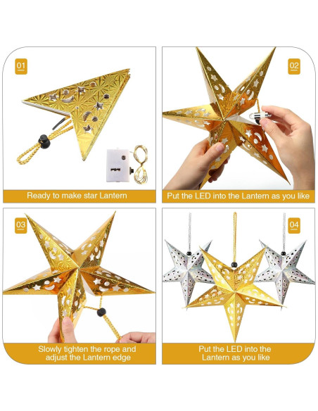 10 Lámparas de Estrella de Papel 3D Zhanmai 30 cm con LED