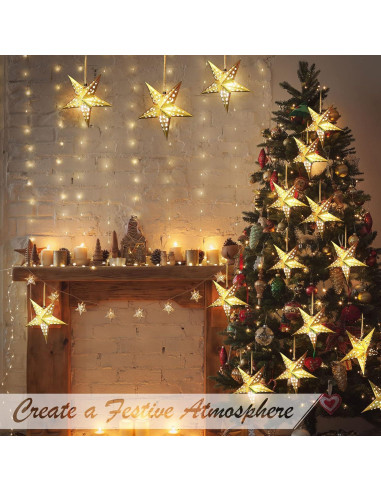 10 Lámparas de Estrella de Papel 3D Zhanmai 30 cm con LED