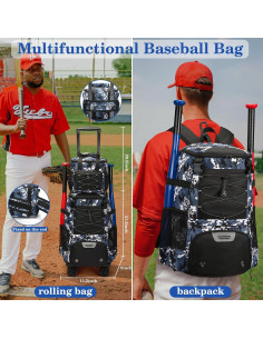 Bolsa de béisbol con ruedas JDITVYHANO - Camuflaje 5 compartimentos 2