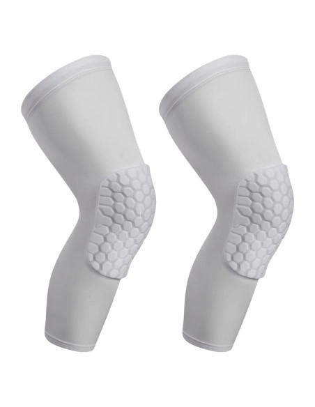 2 Mangas de Rodilla Compresivas SUJAYU para Baloncesto - Blanco Mediano