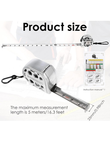 Cinta Métrica Retráctil LYIYEYAN 7.5m Acero Inoxidable