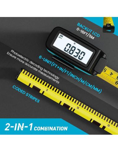 Cinta Métrica Digital ACPOTEL DT20 5m Pantalla Inteligente