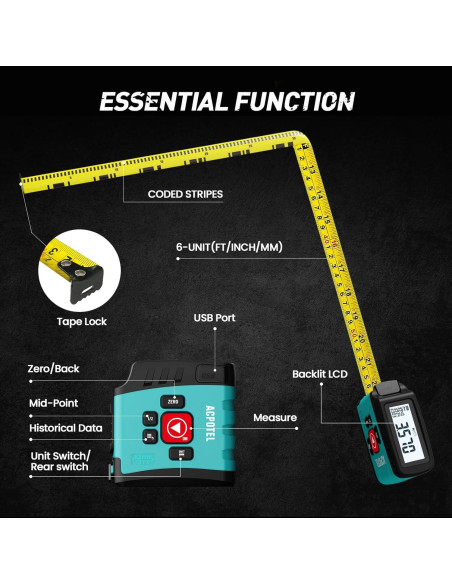 Cinta Métrica Digital ACPOTEL DT20 5m Pantalla Inteligente Cinta Métrica Digital ACPOTEL DT20 5m Pantalla Inteligente