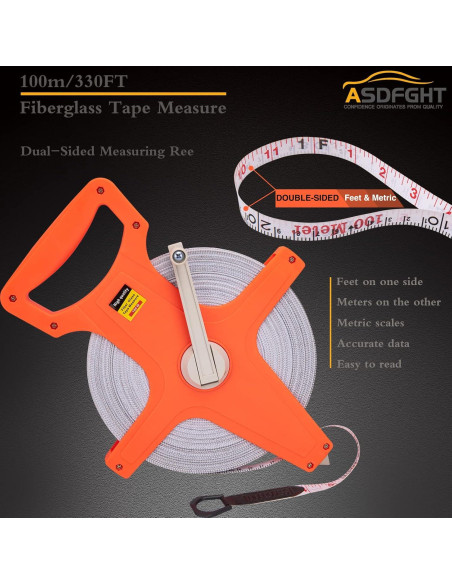 Cinta Métrica 100m ASDFGHT Doble Lado Fibra de Vidrio