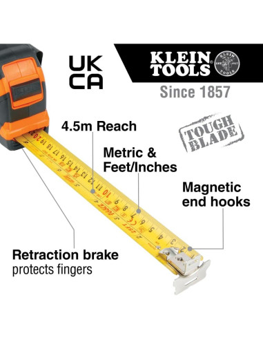 Cinta Métrica Klein Tools 7.5 m Doble Gancho Resistente
