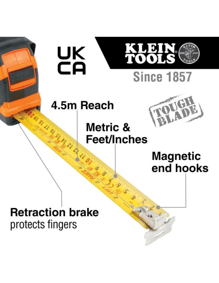 Cinta Métrica Klein Tools 7.5 m Doble Gancho Resistente