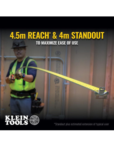 Cinta Métrica Klein Tools 7.5 m Doble Gancho Resistente