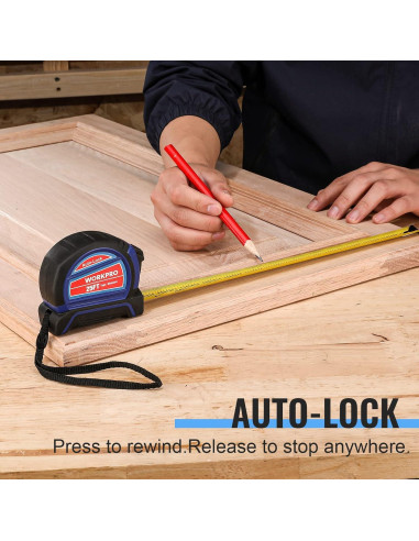 Cinta Métrica WORKPRO 7,62 m Auto-Lock con Gancho Magnético
