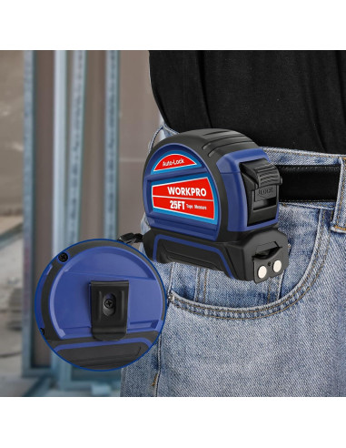 Cinta Métrica WORKPRO 7,62 m Auto-Lock con Gancho Magnético