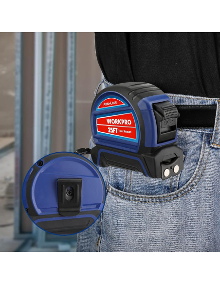 Cinta Métrica WORKPRO 7,62 m Auto-Lock con Gancho Magnético