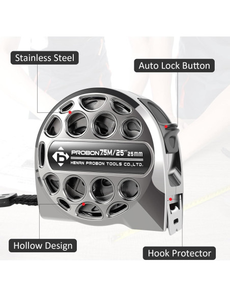 Cinta Métrica Retráctil 7.5m Acero Inoxidable PoDhey 2PCS