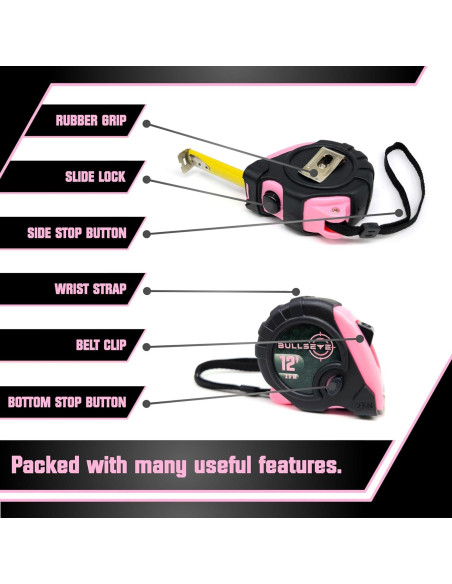 Cinta Métrica Bullseye 3.6m Rosa Compacta Retráctil