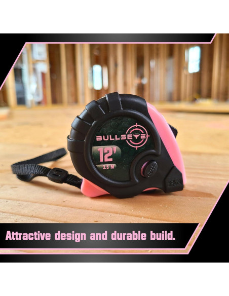 Cinta Métrica Bullseye 3.6m Rosa Compacta Retráctil