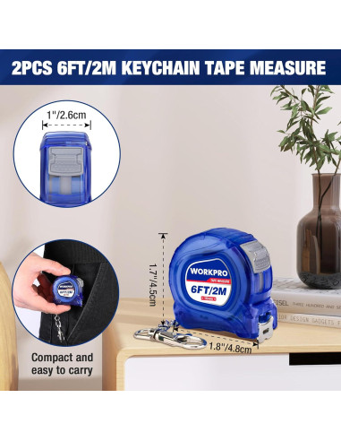 Cinta Métrica Mini WORKPRO 2 Pcs 6m Portátil Azul