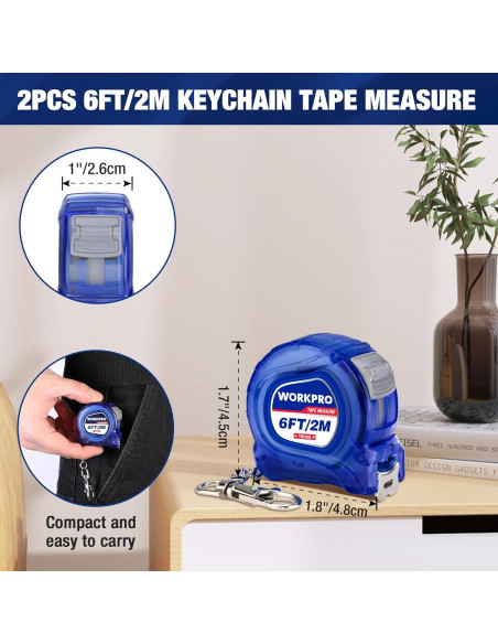 Cinta Métrica Mini WORKPRO 2 Pcs 6m Portátil Azul