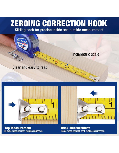 Cinta Métrica Mini WORKPRO 2 Pcs 6m Portátil Azul