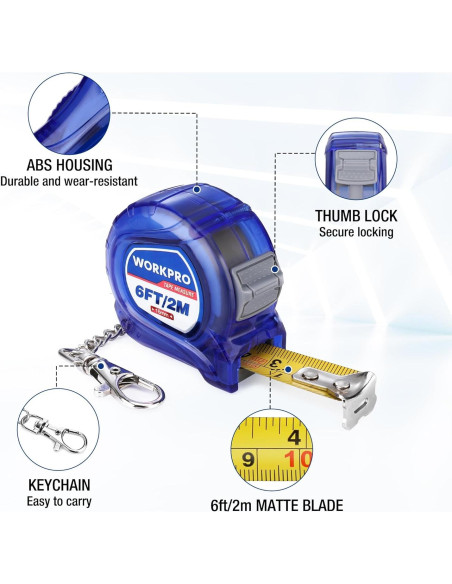 Cinta Métrica Mini WORKPRO 2 Pcs 6m Portátil Azul