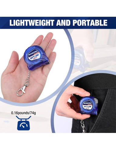 Cinta Métrica Mini WORKPRO 2 Pcs 6m Portátil Azul