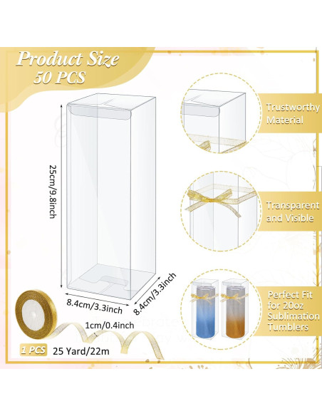Cajas de Regalo Transparentes Beeveer para Tazas 50 Pcs