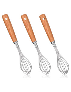 3 PCS Batidores de Mano EupHHonycs Acero Inoxidable Madera