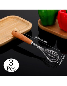 3 PCS Batidores de Mano EupHHonycs Acero Inoxidable Madera 2