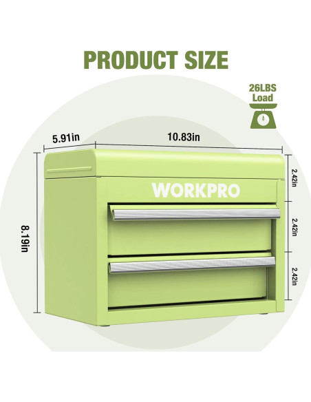 Caja de Herramientas Mini WORKPRO Verde Macaron 2 Cajones